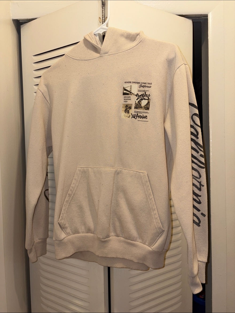 Source Unknown Cream Graphic Hoodie with Sleeve Script